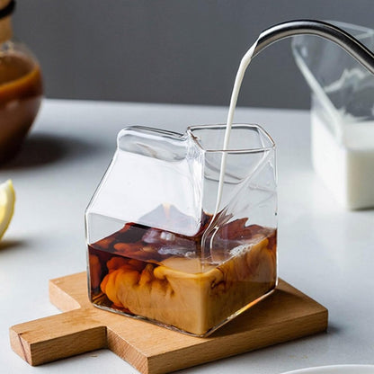 Milk Box Shape Glass Cups Clear Cocktails Glasses Square Container Pitcher Students Drink Bottle Teas Drinkware