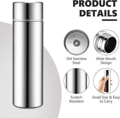 Vesici 4 Pack Mini Insulated Stainless Water Bottle,Silver | 4.4 oz Small Insulated Flask, for Purse Leak Proof Pocket, Keeps Drink Cold and Hot, for Women Kids Lunch Bag Coffee Travel