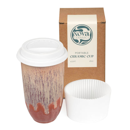NOVA CERAMICS Travel Mug On the Go Coffee Mug Microwave & Dishwasher Safe Green Tumbler - Gifts For Women Men 16oz Afterglow
