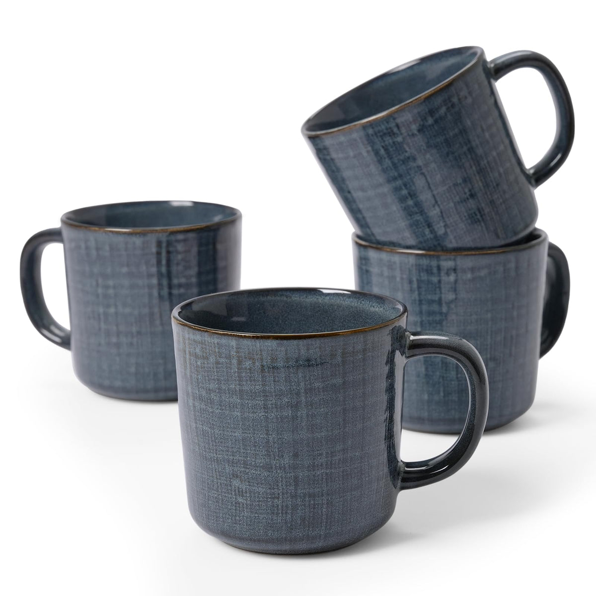 famiware Coffee Mug Set of 4, Annecy 14 oz Ceramic Cups Set with Handle | Stoneware Coffee Cup Set, Microwavable and Dishwasherable Stoneware, Drinkware Set for Tea, Latte, Cappuccino, Grey White