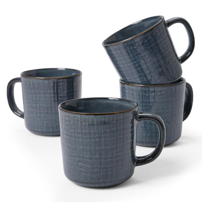 famiware Coffee Mug Set of 4, Annecy 14 oz Ceramic Cups Set with Handle | Stoneware Coffee Cup Set, Microwavable and Dishwasherable Stoneware, Drinkware Set for Tea, Latte, Cappuccino, Grey White