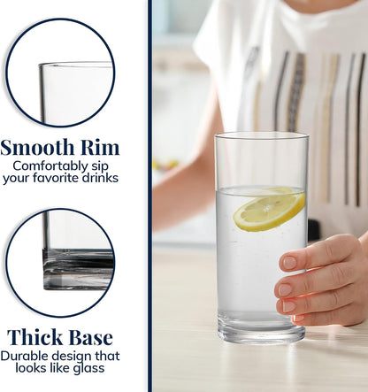 US Acrylic Classic Clear Plastic Reusable Drinking Glasses (Set of 6) 16oz Water Cups | BPA-Free Tumblers, Made in USA | Top-Rack Dishwasher Safe
