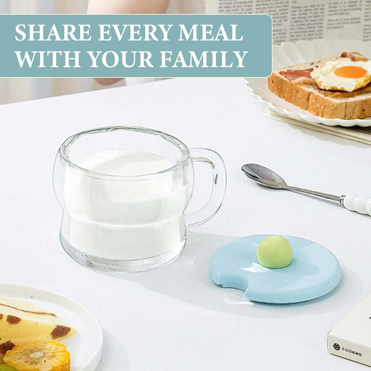 300ml Coffee Mugs, Breakfast Cups with Lid and Spoon, Coffee Cups Glass, Juice Cup, Glass Coffee Cup for Milk, Coffee, Oats, Yogurt, Oatmeal (Transparent)