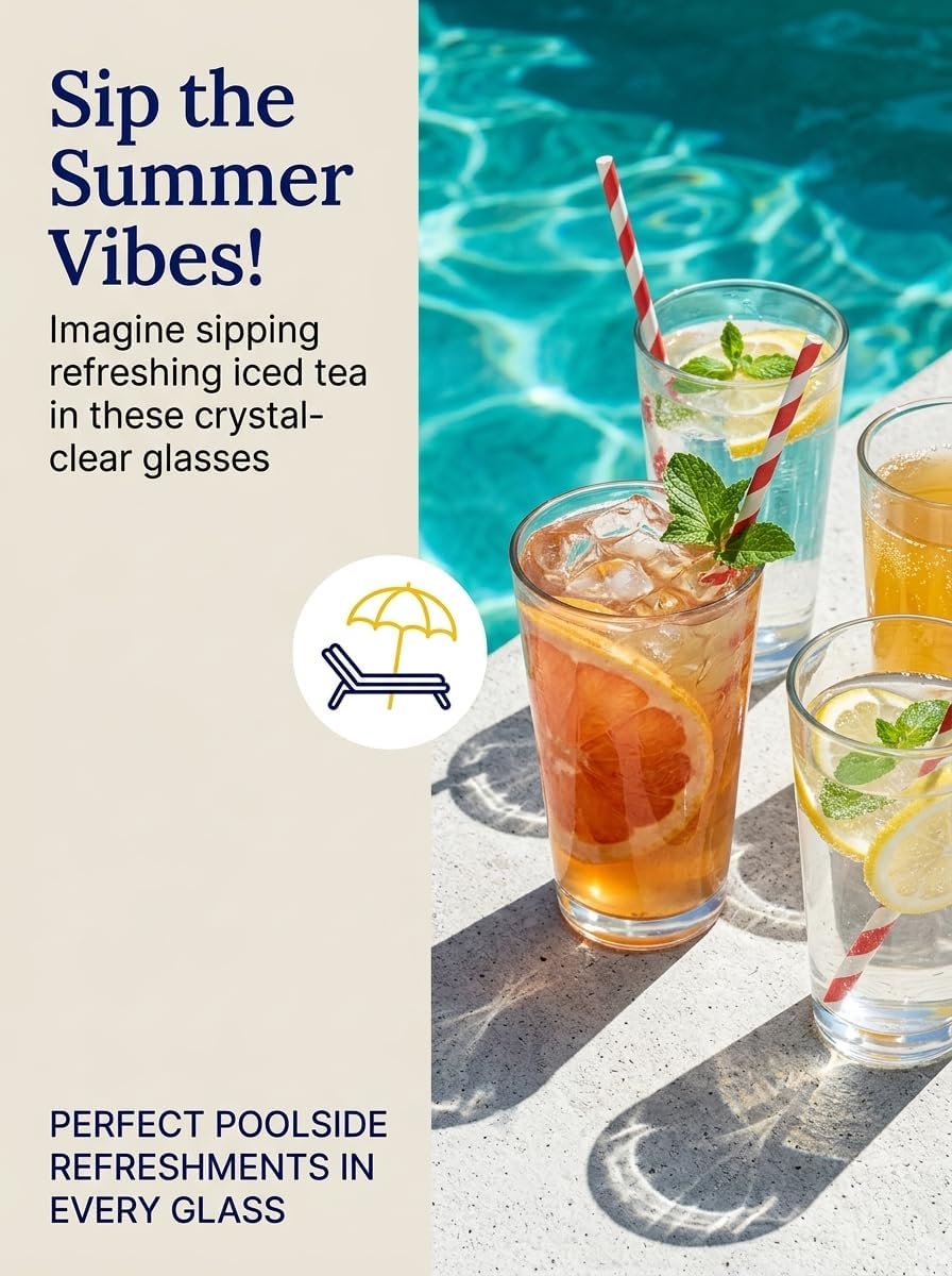 QAPPDA Drinking Glasses Set of 12, 16 oz Clear Glass Cups Cocktail Glasses | Highball Drinking Tumbler Glass Design for Home Dining, Bars, Pubs and Parties & Dishwasher Safe