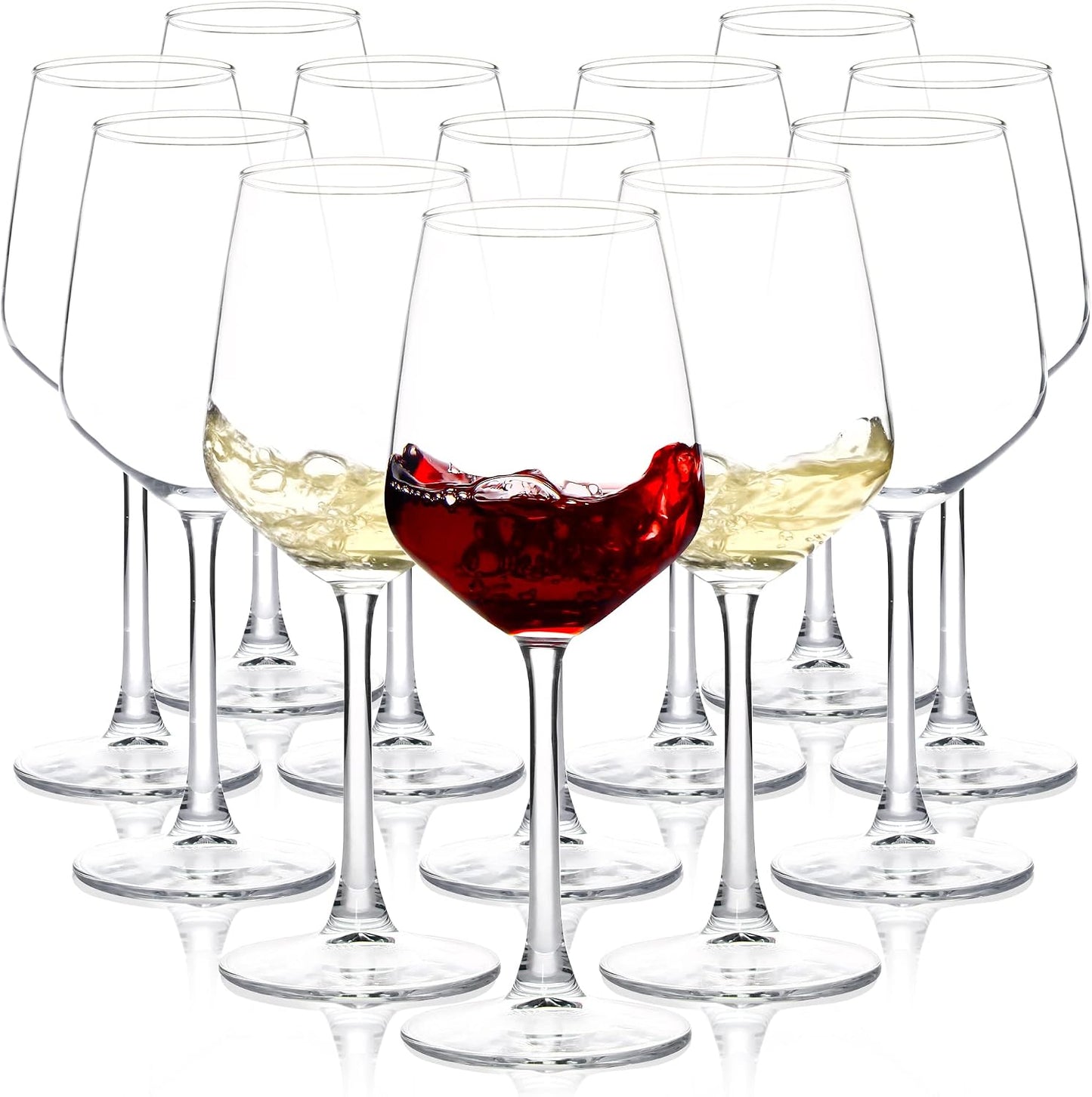 Wine Glasses Set of 12, 12oz Clear Red/White Wine Cup, Long Stem Wine Glasses for Party, Wedding and Home