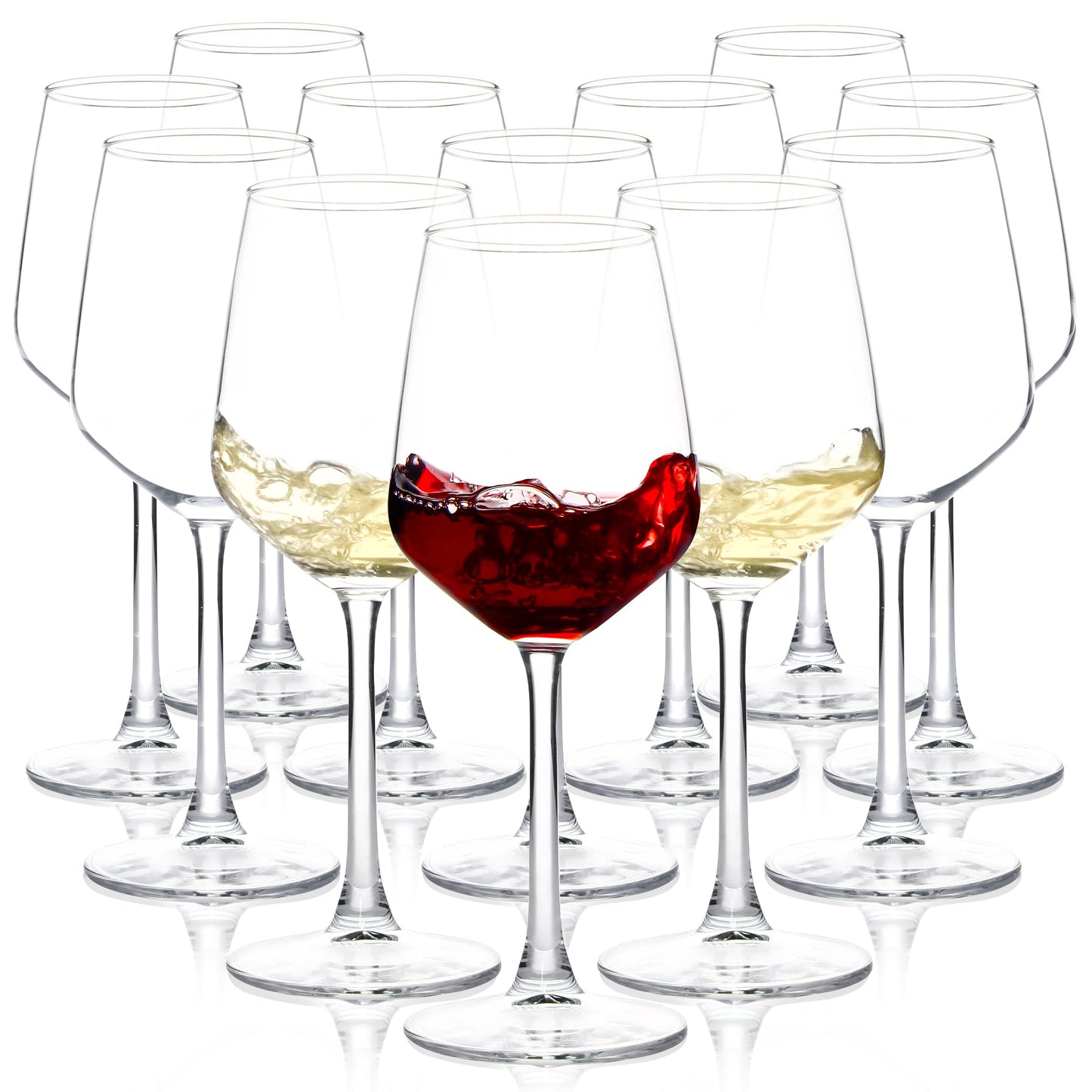 Wine Glasses Set of 12, 12oz Clear Red/White Wine Cup, Long Stem Wine Glasses for Party, Wedding and Home
