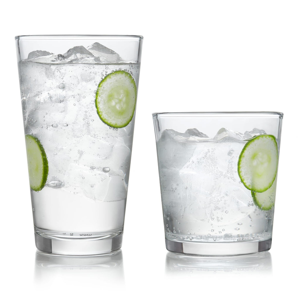 Polaris Axis Tumbler & Rocks Drinking Glasses Set of 16, Glass Cups | 17.75 oz and 15 oz Capacities for Water, Juice, Cocktails, and More with Dishwasher-Safe Convenience for Easy Cleanup