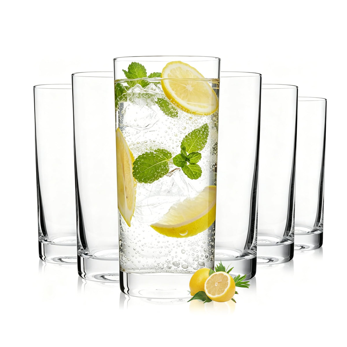 Highball Glasses Set of 6, 16oz Tall Drinking Glasses, Water Glass for Kitchen, Tom Collins Glasses, Mojito Glass Cups, Cocktail Glasses for Bar Glassware