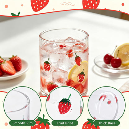 4 Pack Fruit Icon Juice Glasses Set | 14oz Stemless Fruit Printed Cups for Iced Coffee Juice Cocktails Water, Summer Party Glassware Housewarming Beverage Gift