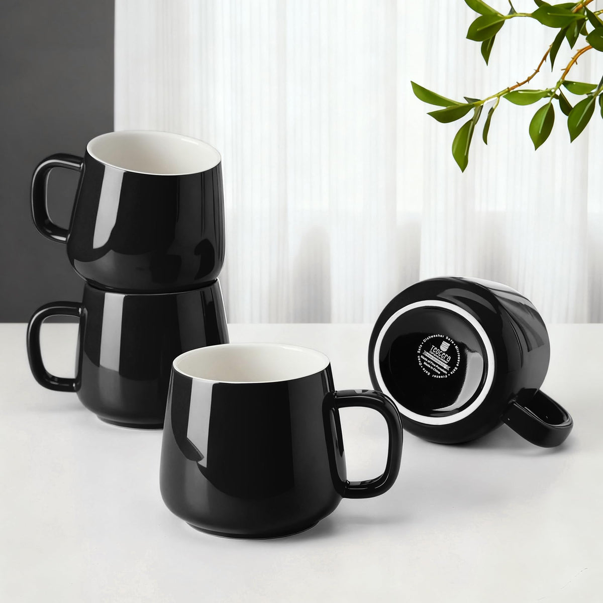 Teocera Coffee Mugs Set of 4-12oz Chip-Resistant Ceramic Cups with Ergonomic Handle | Dishwasher & Microwave Safe White Mugs | Keeps Beverage Hot, Perfect for Family Kitchen & Holiday Gifts