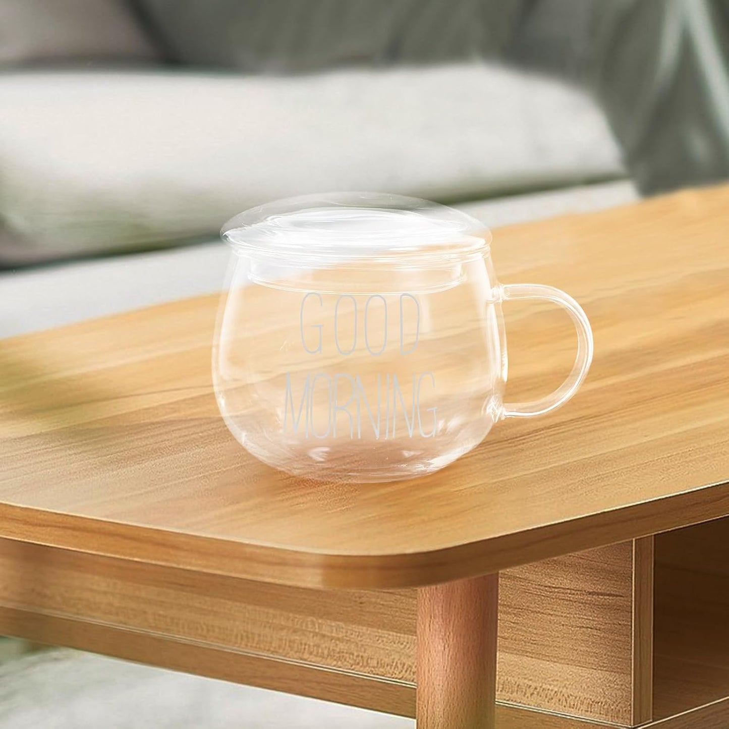 Heat Resistant Glass Milk Cup with Handle and Lid, 1pcs Breakfast Cereal Mug for Hot Beverages and Tea, Sturdy Glass Water Cup for Home and Travel