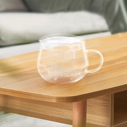 Heat Resistant Glass Milk Cup with Handle and Lid, 1pcs Breakfast Cereal Mug for Hot Beverages and Tea, Sturdy Glass Water Cup for Home and Travel