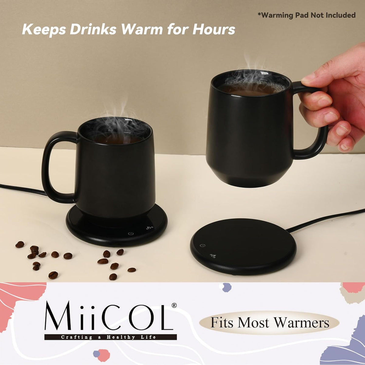 Miicol Ceramic Coffee Mug, 16 oz Large Coffee Cup, Tea Mug with Handle, Flat Bottom Mug for Men, Women, Office, Microwave and Dishwasher Safe, Multi-Color, Black
