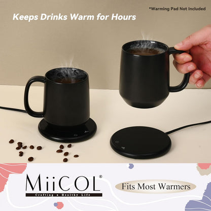 Miicol Ceramic Coffee Mug, 16 oz Large Coffee Cup, Tea Mug with Handle, Flat Bottom Mug for Men, Women, Office, Microwave and Dishwasher Safe, Multi-Color, Black