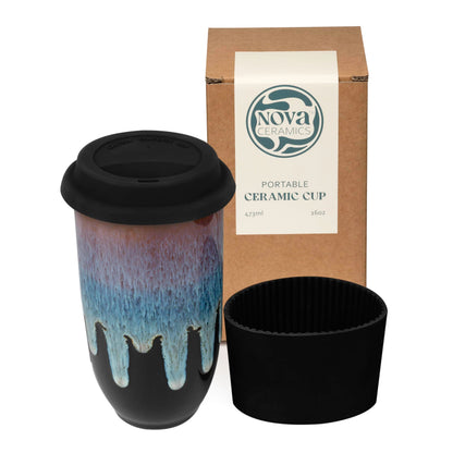 NOVA CERAMICS Travel Mug On the Go Coffee Mug Microwave & Dishwasher Safe Green Tumbler - Gifts For Women Men 16oz Afterglow