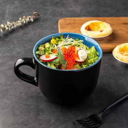 AmorArc 24 oz Soup Mugs with Handles, Jumbo Ceramic Bowls Mugs Set with handles for Coffee Cereal Cappuccino Snacks, Microwave&Dishwasher safe Soup Cups for Meal-Multicolor