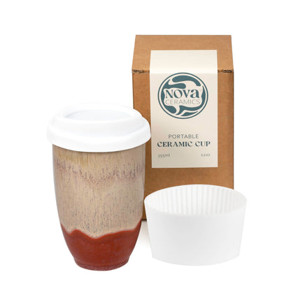 NOVA CERAMICS Travel Mug On the Go Coffee Mug Microwave & Dishwasher Safe Green Tumbler - Gifts For Women Men 16oz Afterglow