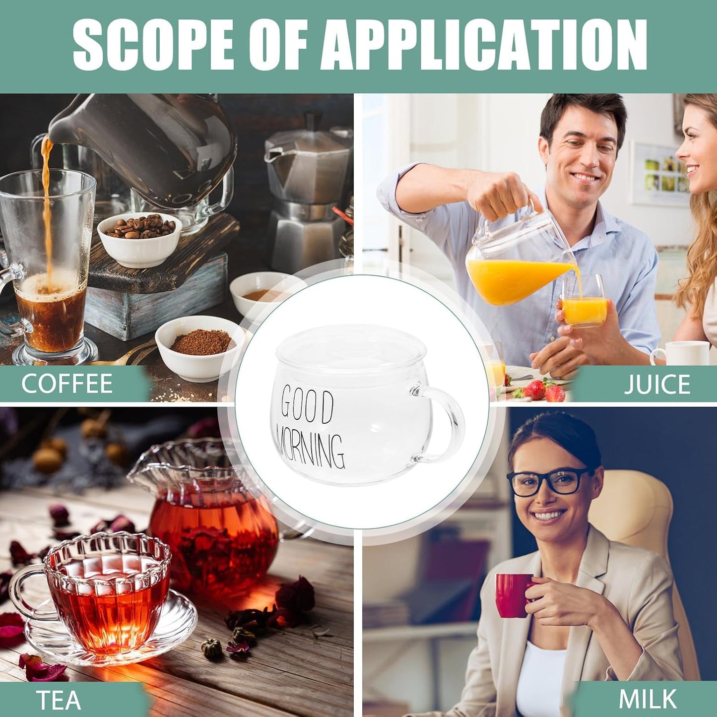 Heat-resistant Glass Milk Cup with Handle, Beverage Mug for Breakfast Cereal and Tea, Sturdy Glass Drinking Cup with Lid for Household Use