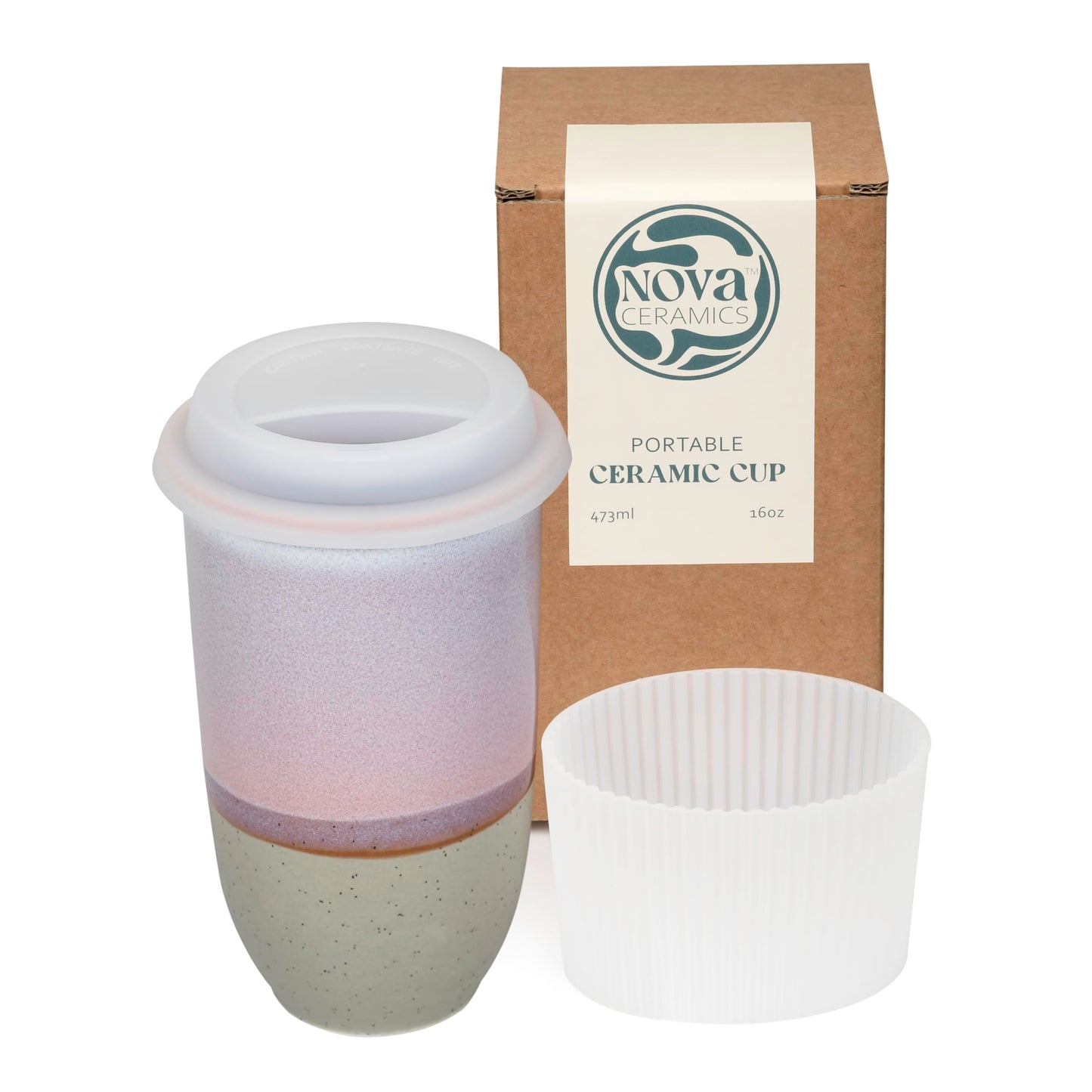 NOVA CERAMICS Travel Mug On the Go Coffee Mug Microwave & Dishwasher Safe Green Tumbler - Gifts For Women Men 16oz Afterglow