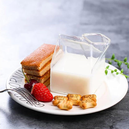 Milk Box Shape Glass Cups Clear Cocktails Glasses Square Container Pitcher Students Drink Bottle Teas Drinkware