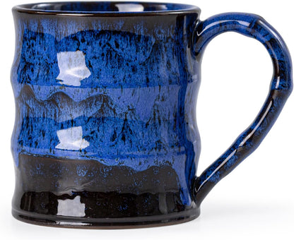 Midnight Blue Ceramic Coffee Mug 15oz - Handcrafted Artisan Mug with Large Handle for Comfort, Unique Birthday Gift for Him/Her, Office Desk Essential, Safe for Dishwasher