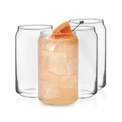 Libbey Classic Can Shaped Drinking Glasses Set of 4, Clear Kitchen Glass Tumbler, 16 Oz, Dishwasher Safe Glass Cups Set for Beverages and Cocktails