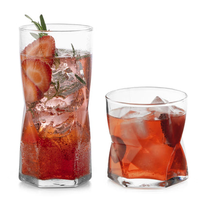 Polaris Axis Tumbler & Rocks Drinking Glasses Set of 16, Glass Cups | 17.75 oz and 15 oz Capacities for Water, Juice, Cocktails, and More with Dishwasher-Safe Convenience for Easy Cleanup