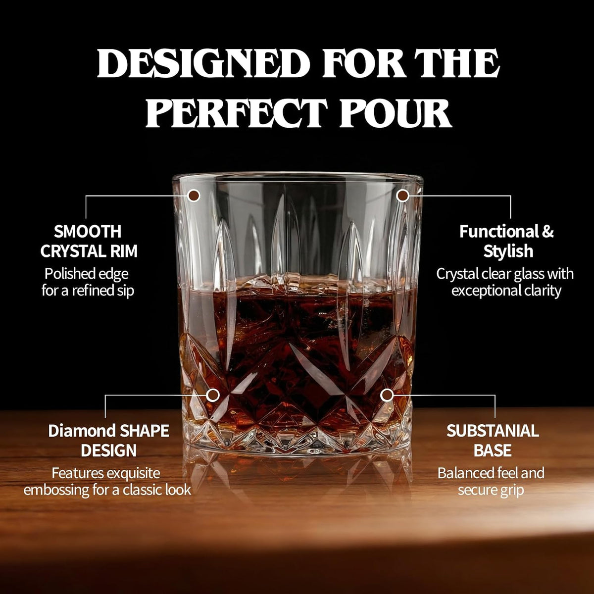 Moretoes Crystal Whisky Drinking Glasses Set of 12, Glass Cups | Mixed Glassware Set, 12 Oz Highball Glasses & 11 Oz Old Fashioned Glasses, Great for Cocktail and Other Beverages