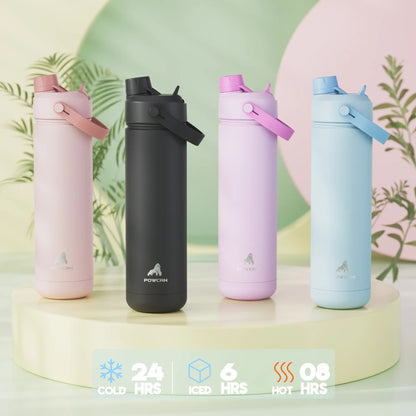 POWCAN 40 oz Insulated Vacuum Flask (Glam Printed), 2-in-1 Straw & Spout Lid, 24H Cold Retention, Leak-Proof BPA-Free Double Wall Stainless Steel Insulated Cup for Sports Travel, Gym