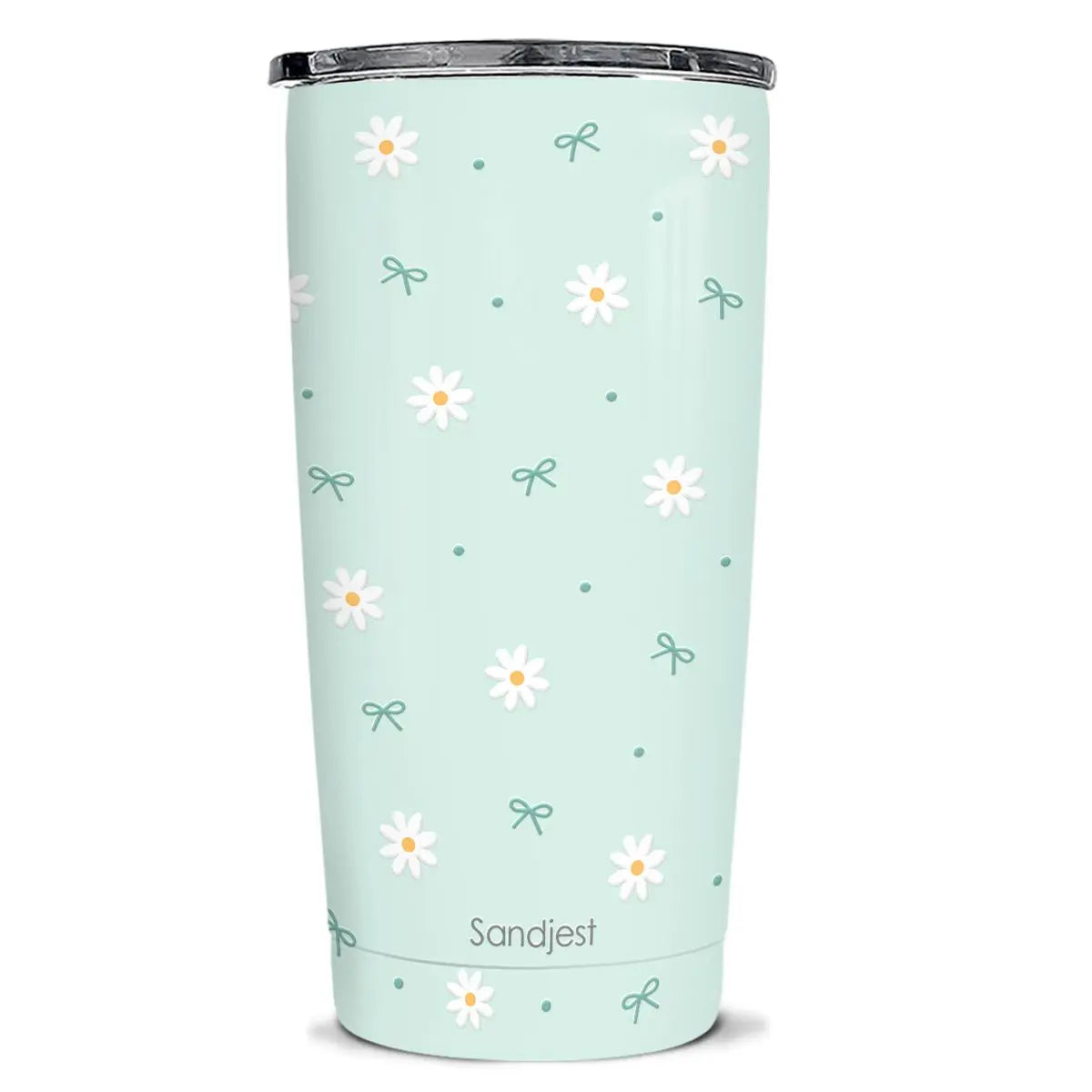 SANDJEST 20oz Stylish Botanical Daisies Insulated Stainless Steel Coffee Flask - Portable, Leakproof, Double-Wall Keeps Coffee Cozy Longer, Cup Holder Friendly, Reusable, Gym-to-Office Use, Iced or Hot Ready, Gift for Her