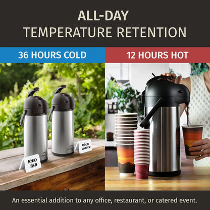 Coffee Carafe with Pump 102oz / 3L Airpot Large Hot Water Dispenser | 12 Hours Hot Cocoa Dispenser for Parties,Tea Flask, Insulated Stainless Steel Airpots for Hot Beverage Dispenser Coffee Pump