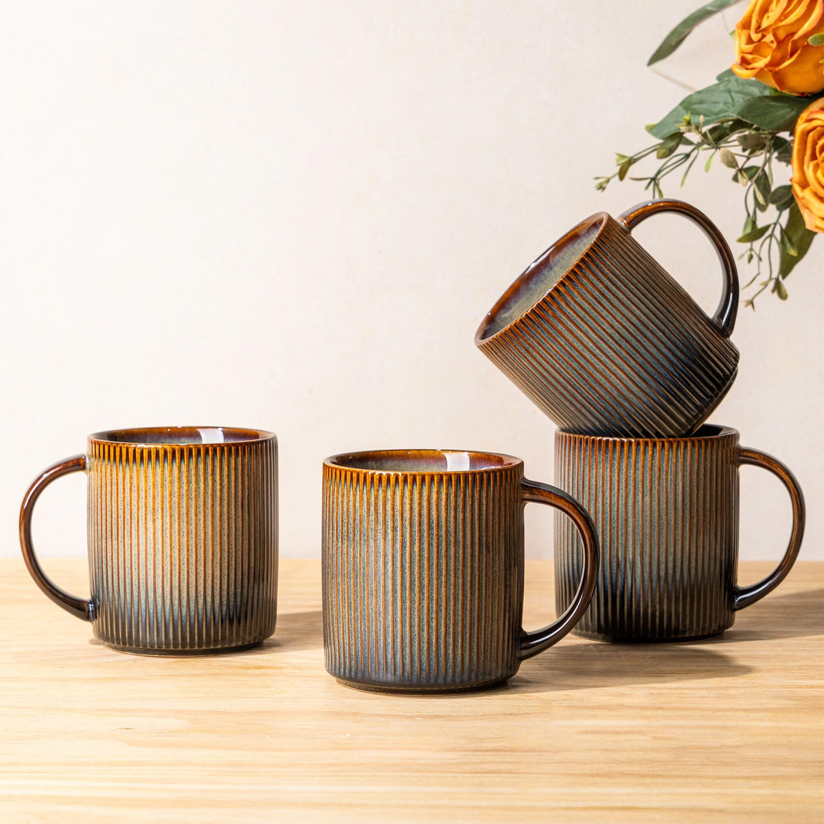 theterra Ceramic Coffee Mugs Set of 6, 14.2 oz Coffee Cups with Handle | Handmade, Suitable for Latte, Tea, Milk, Beer & Hot Cocoa, Cocoa Mocha