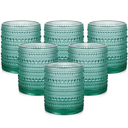 ZMOWIPDL Drinking Glasses Set of 6,15 oz Grey Hobnail Glass Cups | Vintage Glassware，Embossed Water Tumbler,for Beer,Cocktail,Whiskey,Juice and Various Mixed Drinks- 1 Cleaning Brush