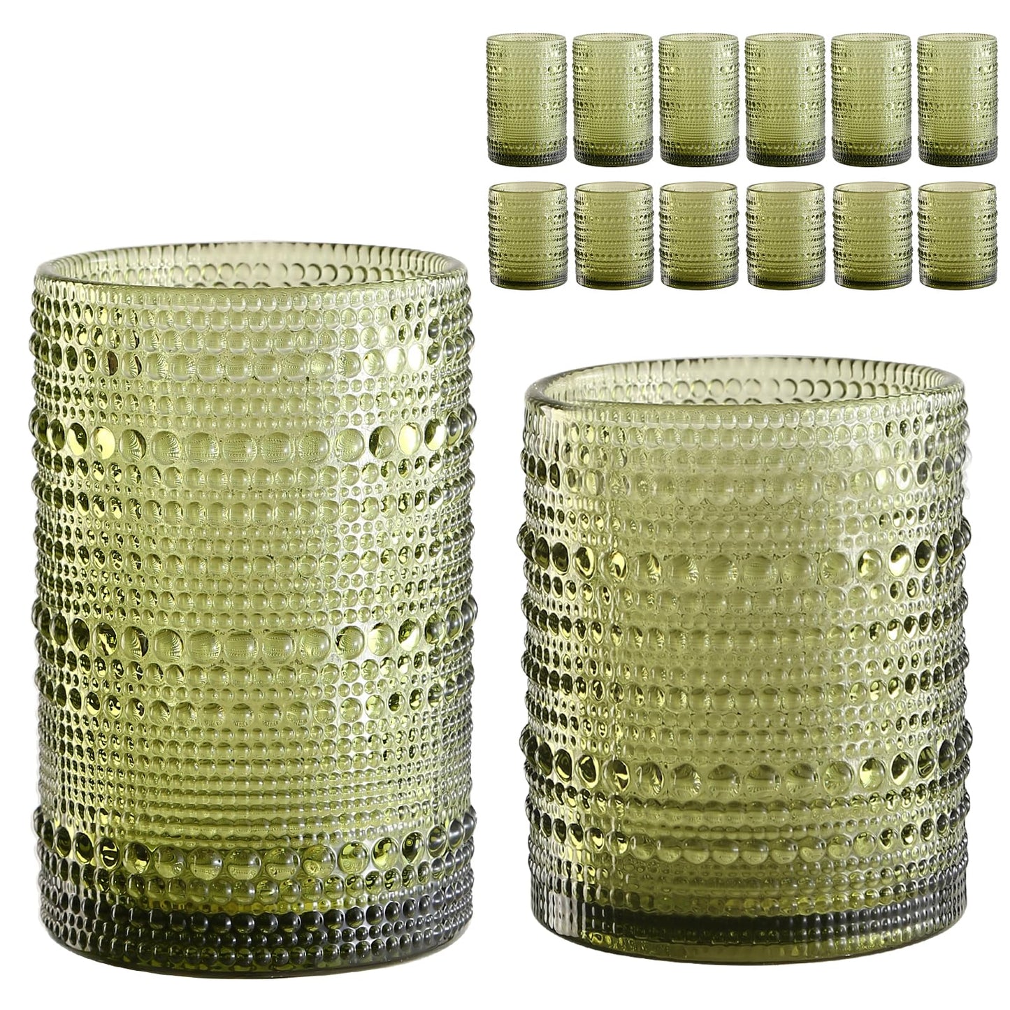 ZMOWIPDL Drinking Glasses Set of 6,15 oz Grey Hobnail Glass Cups | Vintage Glassware，Embossed Water Tumbler,for Beer,Cocktail,Whiskey,Juice and Various Mixed Drinks- 1 Cleaning Brush