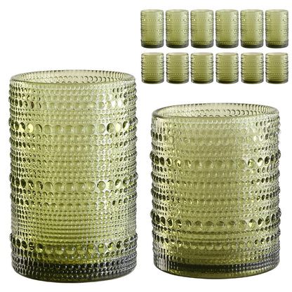 ZMOWIPDL Drinking Glasses Set of 6,15 oz Grey Hobnail Glass Cups | Vintage Glassware，Embossed Water Tumbler,for Beer,Cocktail,Whiskey,Juice and Various Mixed Drinks- 1 Cleaning Brush