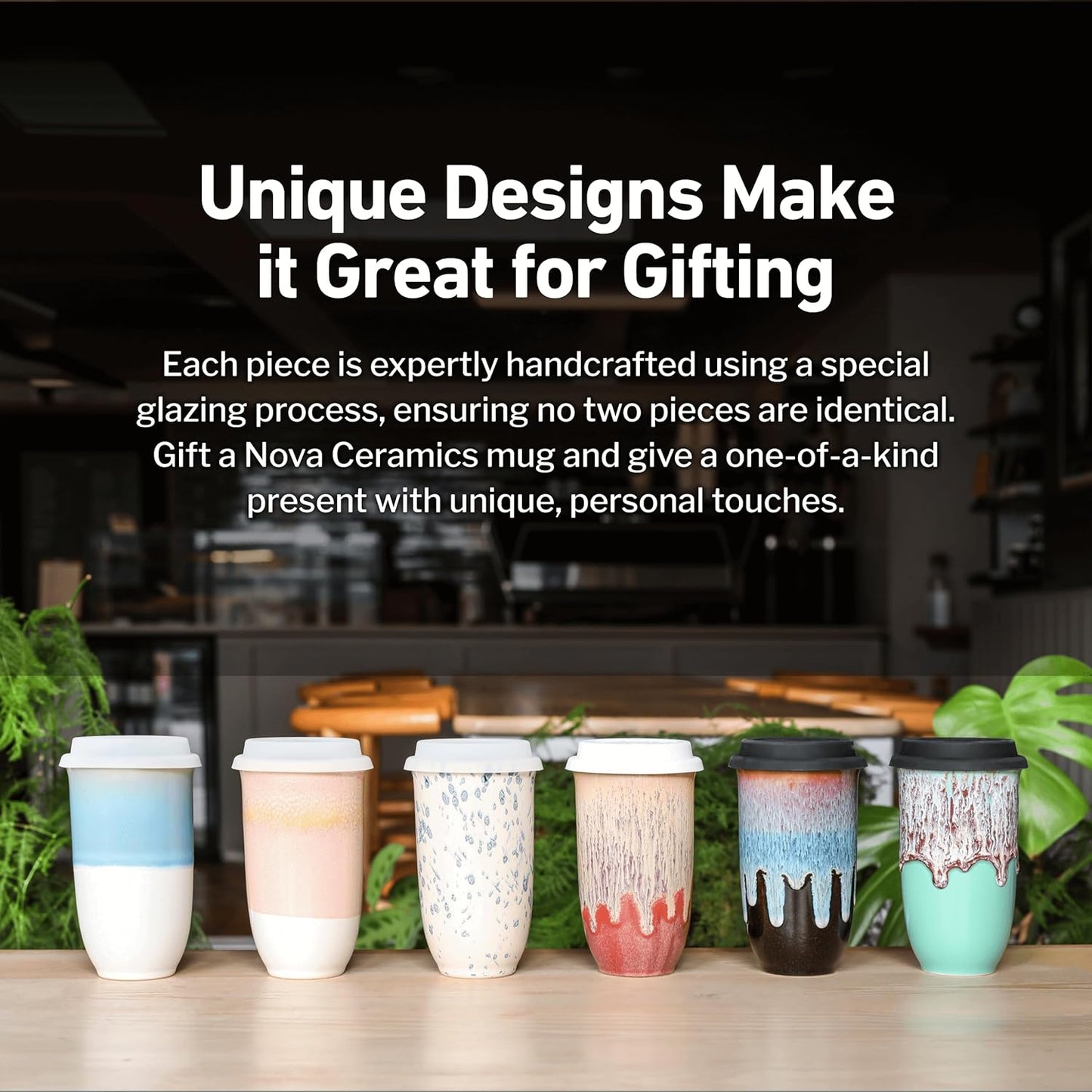 NOVA CERAMICS Travel Mug On the Go Coffee Mug Microwave & Dishwasher Safe Green Tumbler - Gifts For Women Men 16oz Afterglow