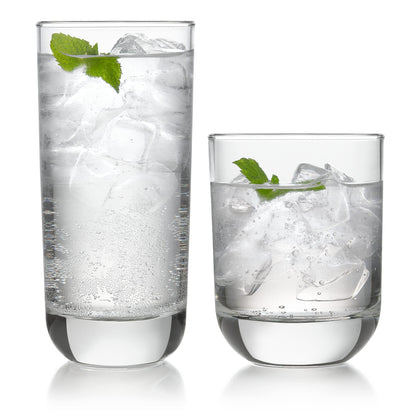 Province Tumbler & Rocks Drinking Glasses Set of 16, Tall Glass Cups | 15.2 oz and 11.1 oz Capacities for Water, Juice, Cocktails, and More with Lightweight Design and Dishwasher-Safe Cleanup