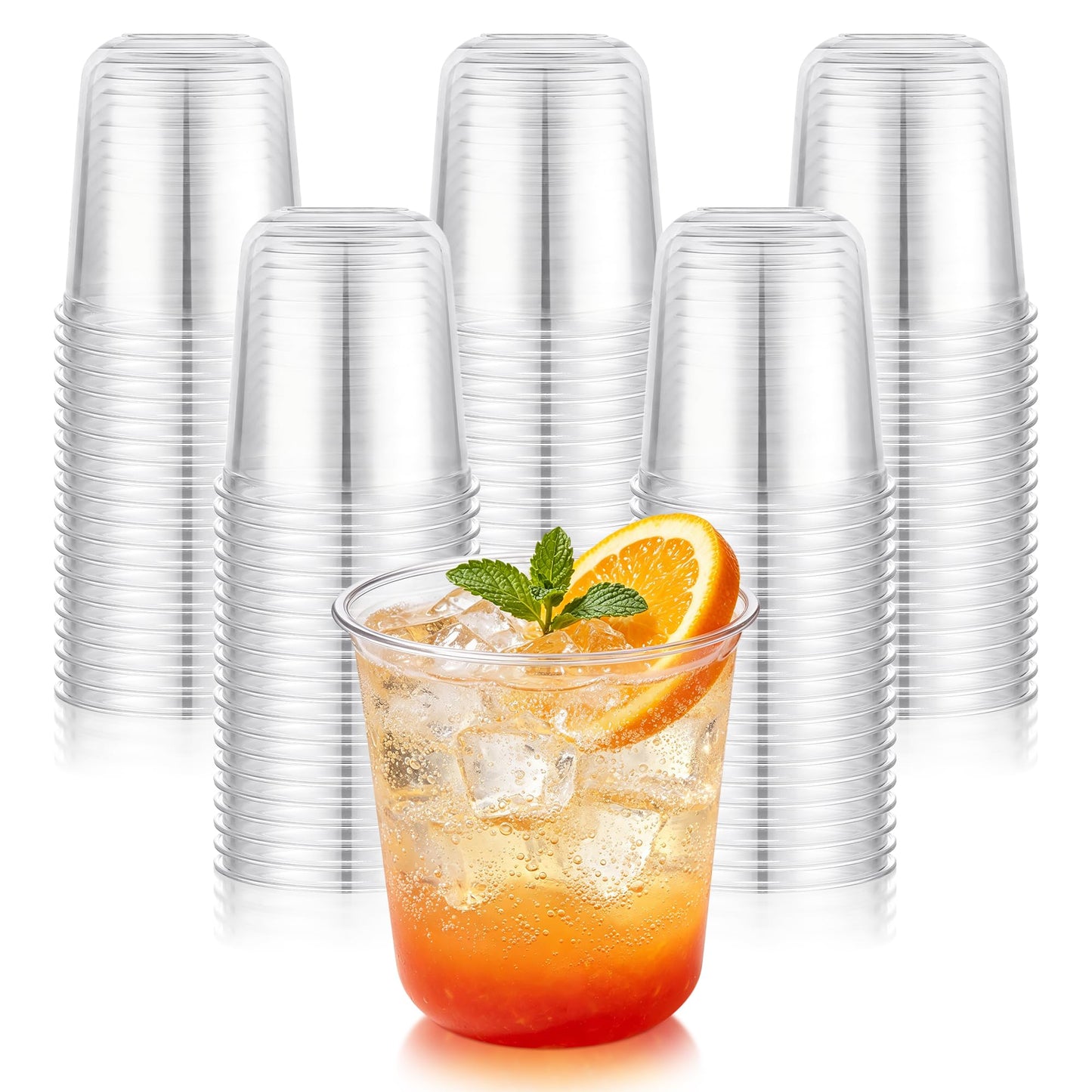 KesaPlan 100 Pcs 12oz Plastic Clear Cups, Disposable Wine Cocktail Glasses | Round Bottom, Crystal Stemless Party Bar Drink PET Cups for Meeting Weddings Birthday Christmas Valentine Party Supplies