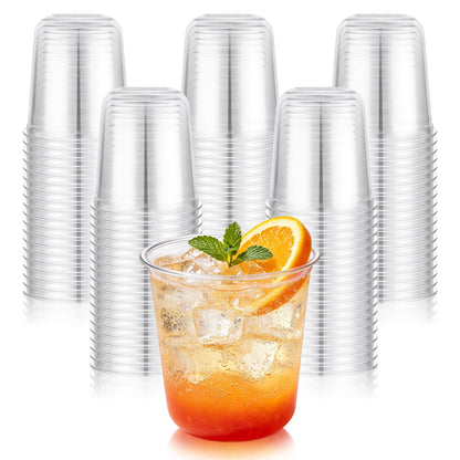 KesaPlan 100 Pcs 12oz Plastic Clear Cups, Disposable Wine Cocktail Glasses | Round Bottom, Crystal Stemless Party Bar Drink PET Cups for Meeting Weddings Birthday Christmas Valentine Party Supplies