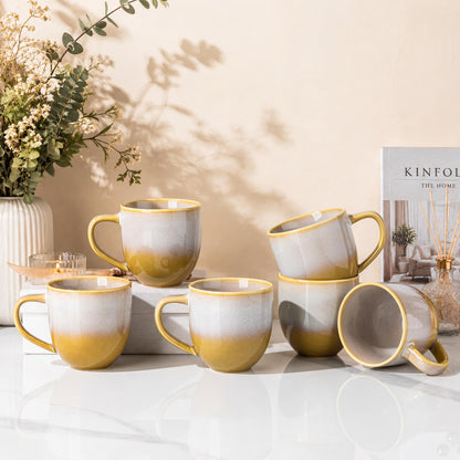 theterra Ceramic Coffee Mugs Set of 6, 14.2 oz Coffee Cups with Handle | Handmade, Suitable for Latte, Tea, Milk, Beer & Hot Cocoa, Cocoa Mocha