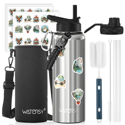 64oz Insulated Water Bottle (Cold for 48 Hrs),BPA Free&Leak Proof,Half Gallon Stainless Steel Water Flask,Water Jug with Straw Spout Lids for Gym,Hiking,Camping,Black Blue