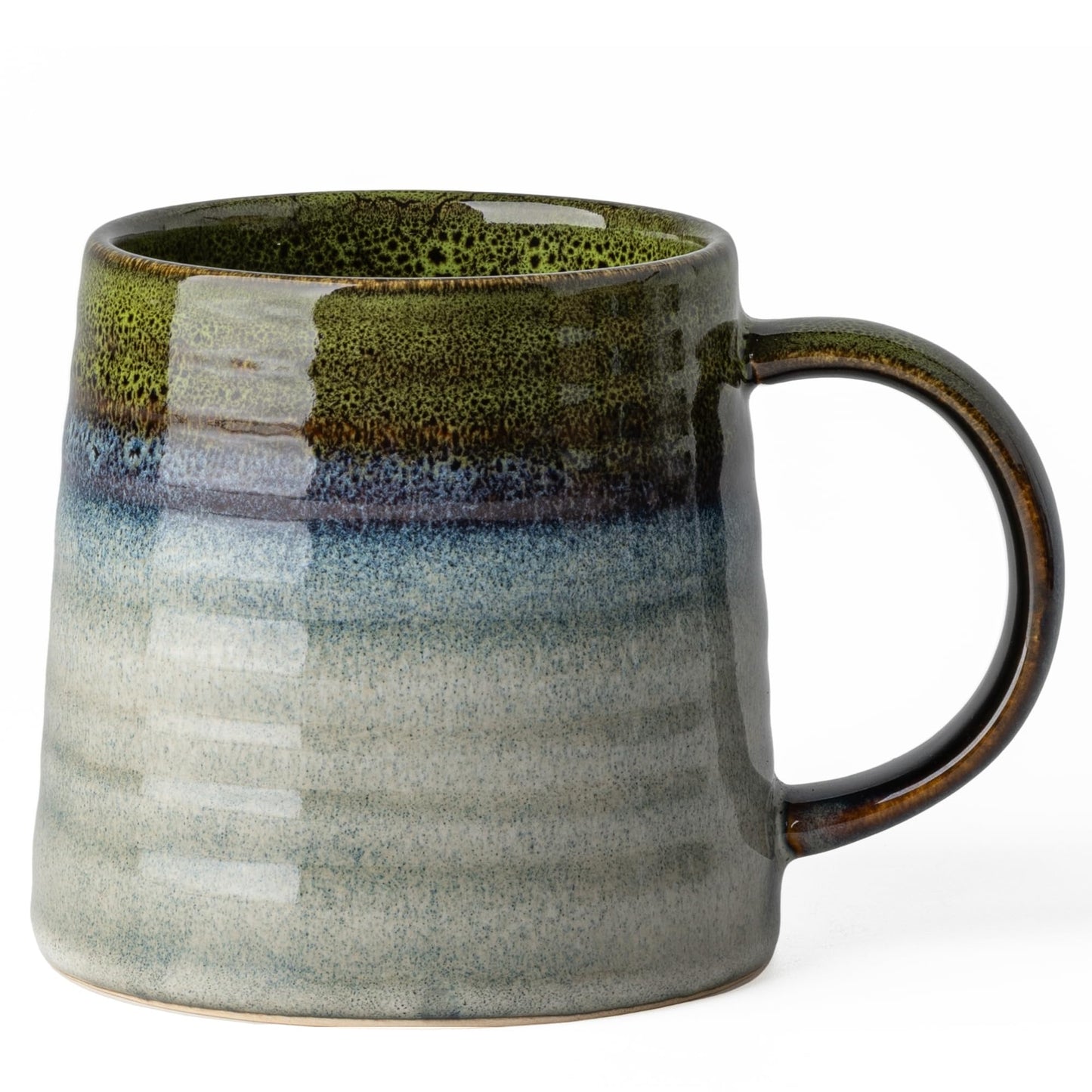 15.5oz Large Heavyweight Ceramic Mug, Reactive (Light Green) | 15.5oz Medium-Large, Heavy Weighted Stoneware, Reactive Transmutation Glaze, Microwave & Dishwasher Safe, Gift Box