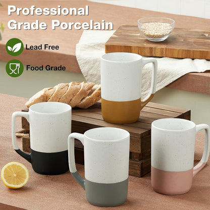 Large Ceramic Coffee Mug Set of 4, 16 oz Tea Cups with Handle, Porcelain Mug for Latte, Hot Tea, Cappuccino, Milk, Cocoa, Microwave & Dishwasher Safe Cups for Men Women Mug Lovers, Housewarming Gift