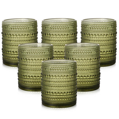 ZMOWIPDL Drinking Glasses Set of 6,15 oz Grey Hobnail Glass Cups | Vintage Glassware，Embossed Water Tumbler,for Beer,Cocktail,Whiskey,Juice and Various Mixed Drinks- 1 Cleaning Brush