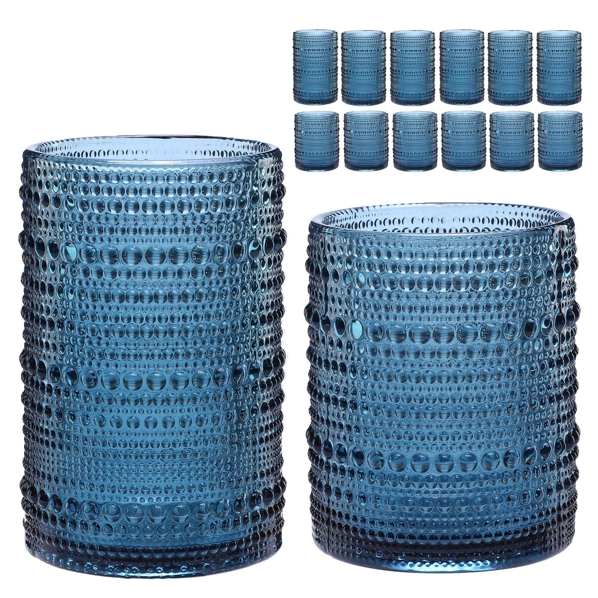 ZMOWIPDL Drinking Glasses Set of 6,15 oz Grey Hobnail Glass Cups | Vintage Glassware，Embossed Water Tumbler,for Beer,Cocktail,Whiskey,Juice and Various Mixed Drinks- 1 Cleaning Brush