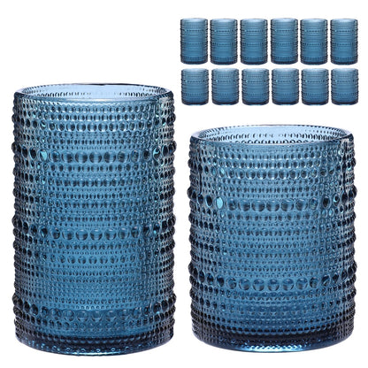 ZMOWIPDL Drinking Glasses Set of 6,15 oz Grey Hobnail Glass Cups | Vintage Glassware，Embossed Water Tumbler,for Beer,Cocktail,Whiskey,Juice and Various Mixed Drinks- 1 Cleaning Brush