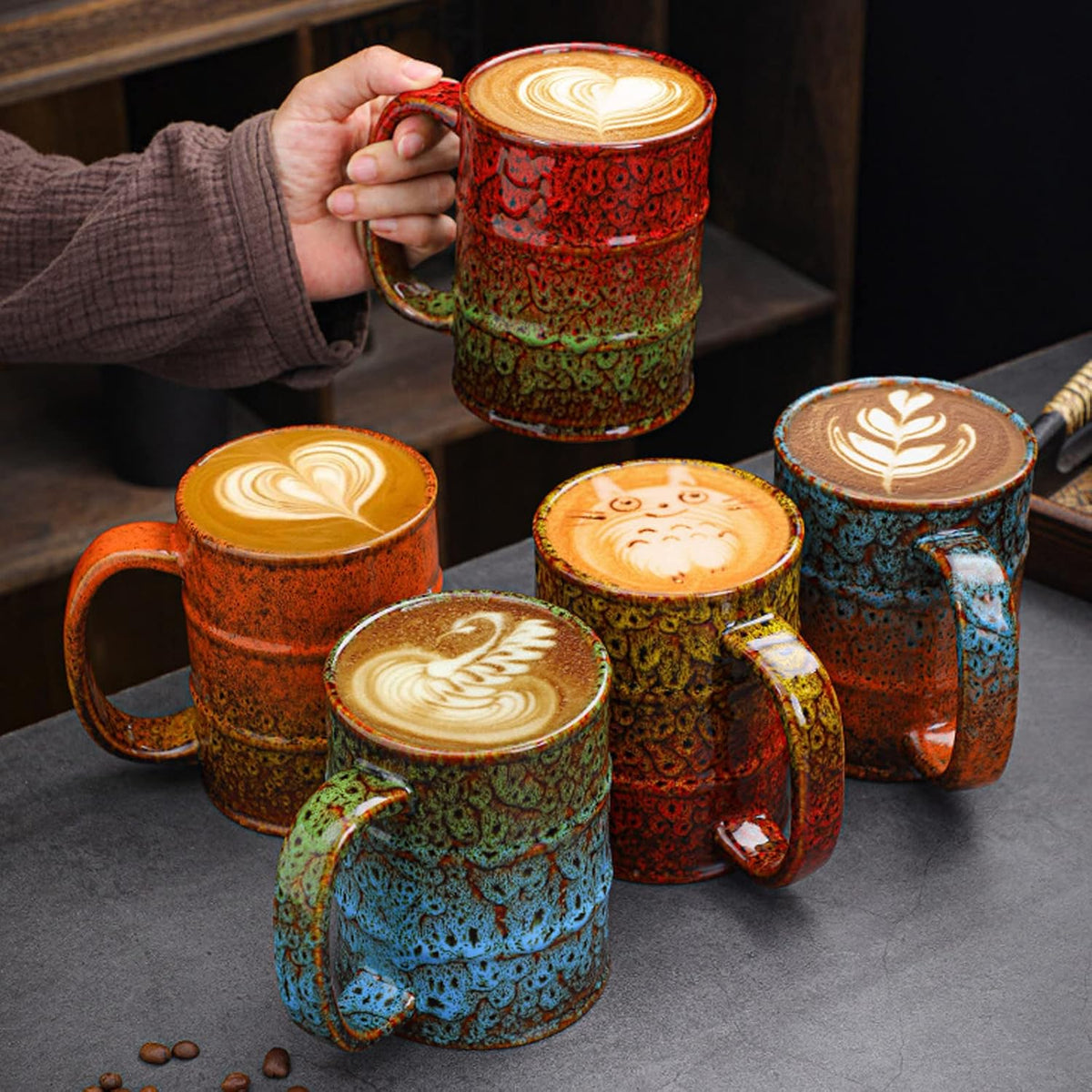 Coffee Mug,20 Oz Coffee Cups Ceramic Tea Cup Large Coffee Mug for Office and Home - Dishwasher and Microwave Safe Novelty Coffee Mug(1,Green and Blue)