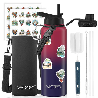 64oz Insulated Water Bottle (Cold for 48 Hrs),BPA Free&Leak Proof,Half Gallon Stainless Steel Water Flask,Water Jug with Straw Spout Lids for Gym,Hiking,Camping,Black Blue
