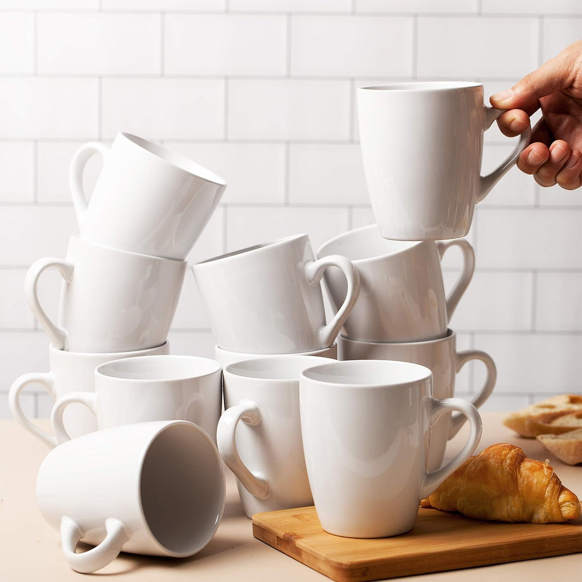 BTaT- White Coffee Mug Set, 12 Pack, 12oz, Ceramic Coffee Cups | Bulk Mug Set for Home, Office, Café, Hot Beverages, Tea, Cappuccino, Everyday Drinkware Use