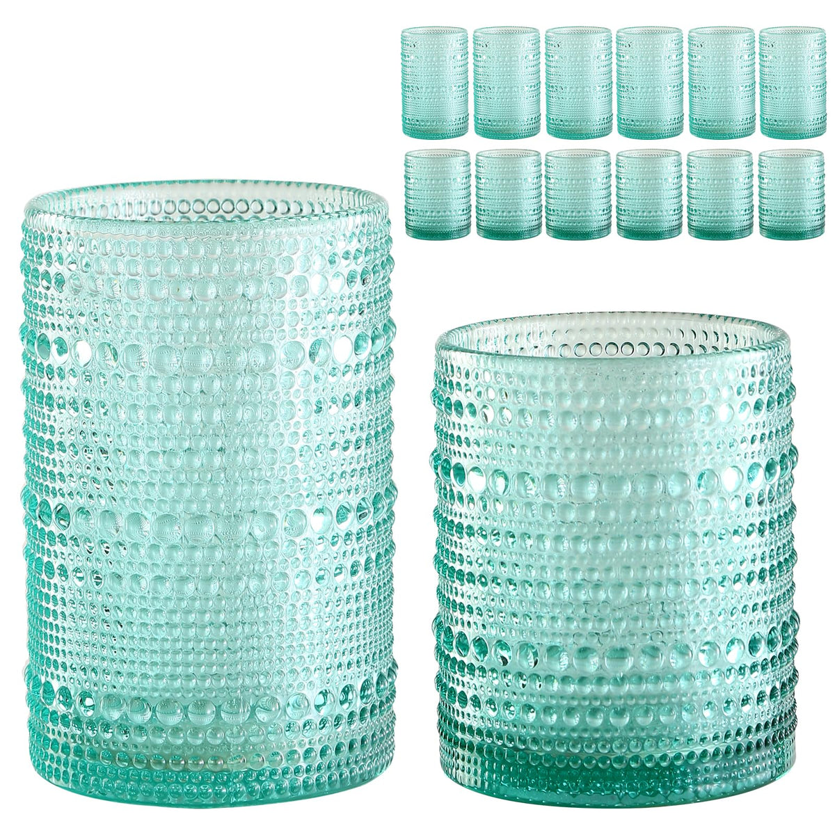 ZMOWIPDL Drinking Glasses Set of 6,15 oz Grey Hobnail Glass Cups | Vintage Glassware，Embossed Water Tumbler,for Beer,Cocktail,Whiskey,Juice and Various Mixed Drinks- 1 Cleaning Brush